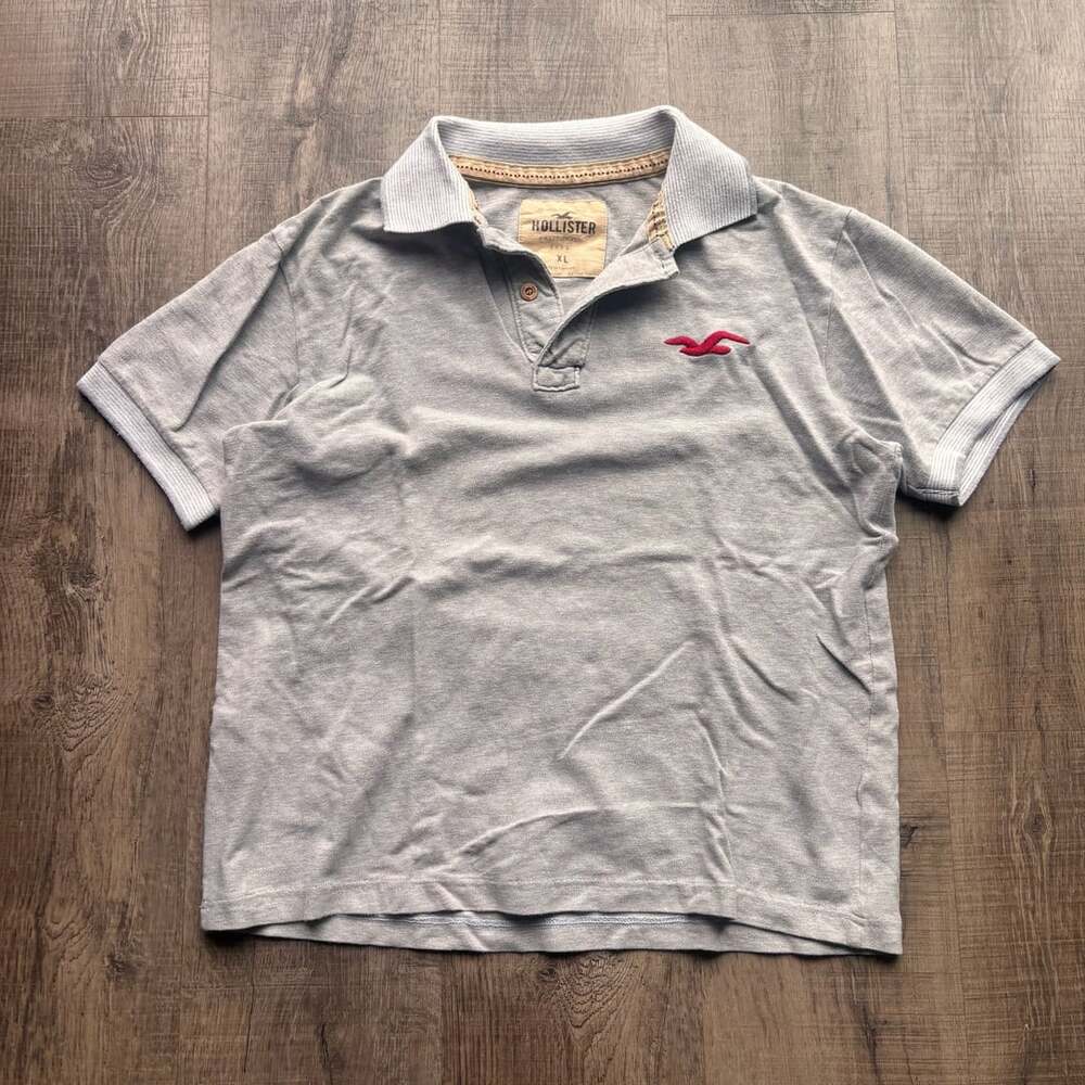 Hollister Grey Short Sleeve Polo Shirt with Red Logo womens XL